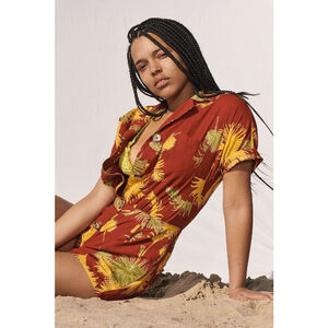 EUC Free People Malibu Print Maroon Combo Romper, size XS